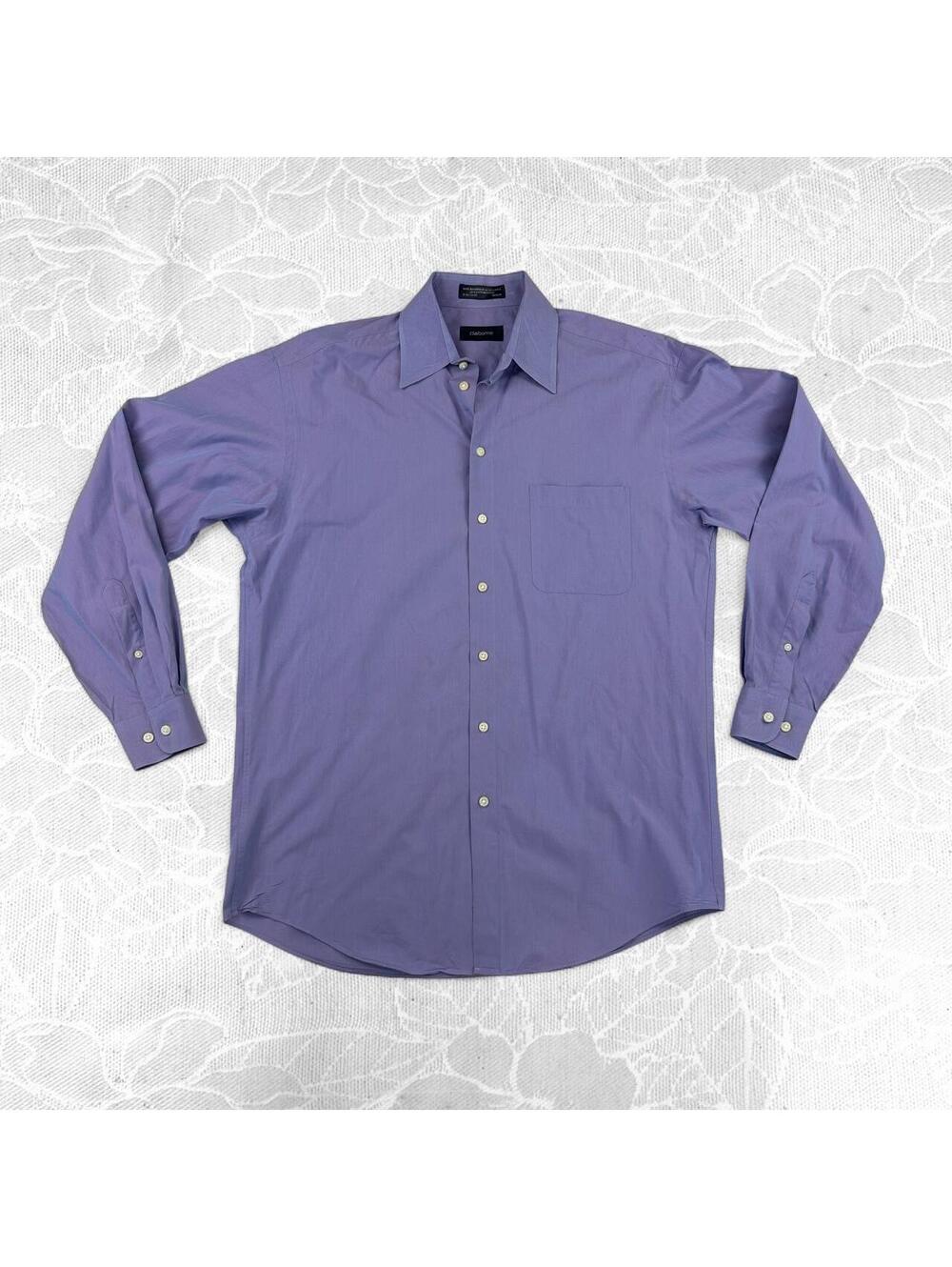 Claiborne Purple Cotton Long Sleeve Button-Down Wrinkle Free Dress Shirt - M